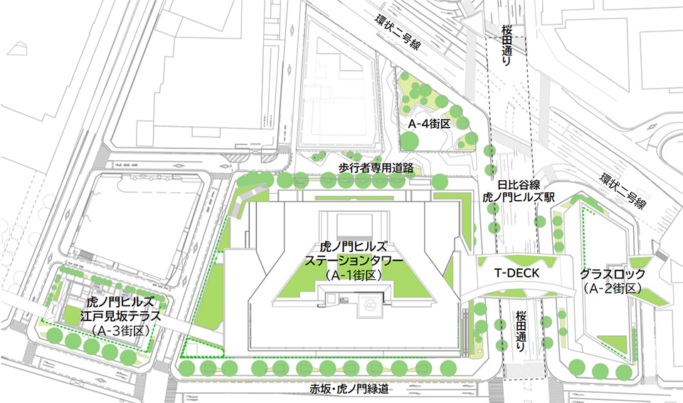 虎ノ門ヒルズステーションタワー周辺の配置図